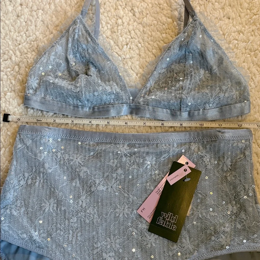 New baby blue Women's Intimate 2 Piece Set bra high waisted underwear sequins s